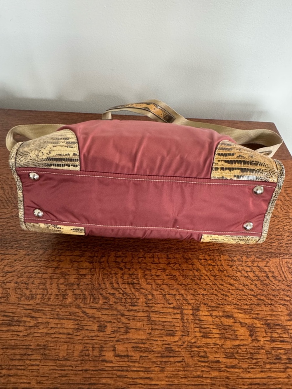 Prada Tessuto Ouverture Burgundy Nylon Lizard Leather Satchel/Shoulder Bag w/COA - Picture 8 of 12